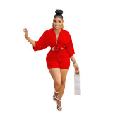 Fashion Women's Solid Color Shorts Half-Sleeve Rompers