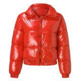 Women'S Fall Winter Shiny Color Long Sleeve Shot Puffer Jacket Down Coat