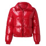 Women'S Fall Winter Shiny Color Long Sleeve Shot Puffer Jacket Down Coat