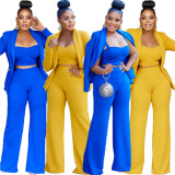 Women'S Solid Long Sleeve Blazer And Pants Three-Piece Suits