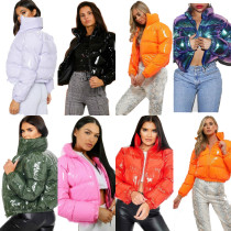 Women'S Fall Winter Shiny Color Long Sleeve Shot Puffer Jacket Down Coat