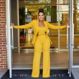 Women'S Solid Long Sleeve Blazer And Pants Three-Piece Suits