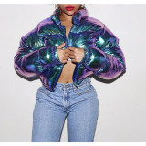 Women'S Fall Winter Shiny Color Long Sleeve Shot Puffer Jacket Down Coat