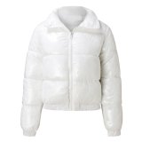 Women'S Fall Winter Shiny Color Long Sleeve Shot Puffer Jacket Down Coat
