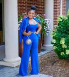 Women'S Solid Long Sleeve Blazer And Pants Three-Piece Suits