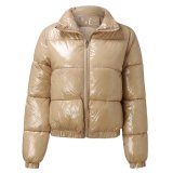Women'S Fall Winter Shiny Color Long Sleeve Shot Puffer Jacket Down Coat
