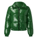 Women'S Fall Winter Shiny Color Long Sleeve Shot Puffer Jacket Down Coat