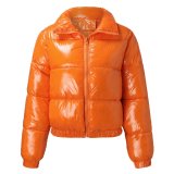 Women'S Fall Winter Shiny Color Long Sleeve Shot Puffer Jacket Down Coat