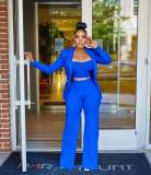 Women'S Solid Long Sleeve Blazer And Pants Three-Piece Suits