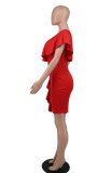 Women Summer Slanted Shoulder Ruffle Bodycon Dress