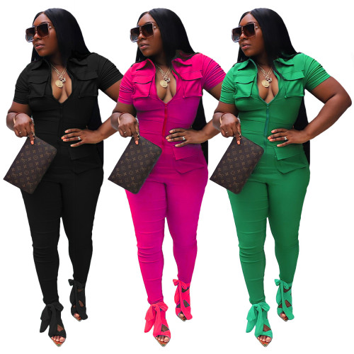 Women's Solid Color Jumpsuit Cargo Jumpsuit