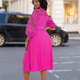 Women's Fall/Winter lace Patchwork Pleated Cutout Sexy Plus Size Dress