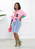 Fall/Winter Style Patchwork Embroidered Appliqued Front Short Back Long Blouse