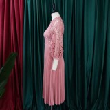 Women's Fall/Winter lace Patchwork Pleated Cutout Sexy Plus Size Dress