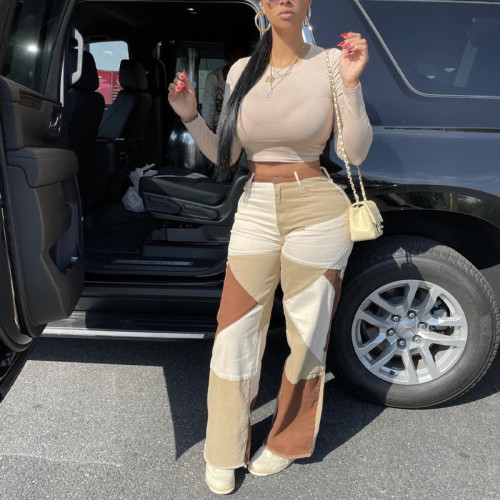 Women's Fashion Patchwork Jeans Denim Pants Women