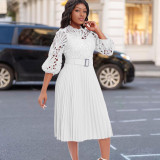 Women's Fall/Winter lace Patchwork Pleated Cutout Sexy Plus Size Dress