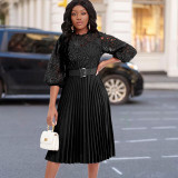 Women's Fall/Winter lace Patchwork Pleated Cutout Sexy Plus Size Dress