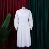Women's Fall/Winter lace Patchwork Pleated Cutout Sexy Plus Size Dress