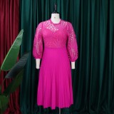 Women's Fall/Winter lace Patchwork Pleated Cutout Sexy Plus Size Dress