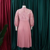 Women's Fall/Winter lace Patchwork Pleated Cutout Sexy Plus Size Dress