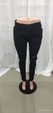 Women Spring Black Straight High Waist Solid Ripped Full Length Skinny Jeans Pants