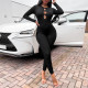 Women'S Autumn/Winter Solid Color Keyhole Long Sleeve Slim Fitted Jumpsuit