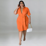 Plus Size Women Fall Solid Short Sleeve Shirt Dress