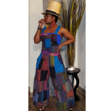 Women'S Printed Boho Bib Pants Strap Wide Leg Jumpsuit