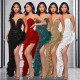 Women Sexy Off Shoulder Backless Sequin Feather Dress
