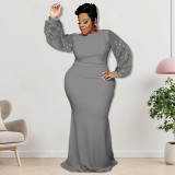 Plus Size Women's Long Sleeve Sequin Dress Autumn