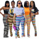 Women's Colorful Striped knitting Hollow Jacquard Fashion Pants Bell Bottom Pants