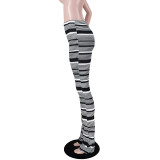 Women's Colorful Striped knitting Hollow Jacquard Fashion Pants Bell Bottom Pants