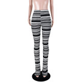 Women's Colorful Striped knitting Hollow Jacquard Fashion Pants Bell Bottom Pants