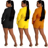 Women's Casual Suit V-Neck Cropped Blazer and Shorts Two Piece Set