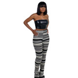 Women's Colorful Striped knitting Hollow Jacquard Fashion Pants Bell Bottom Pants