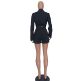Women's Casual Suit V-Neck Cropped Blazer and Shorts Two Piece Set