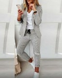 Casual Fashion Suit Women's Plaid Blazer and Pants Suit