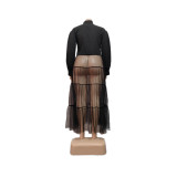 Black Mesh Patchwork Dress Features Plus Size Women's Top