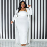 Fall Sexy Solid Color Plus Size Women'S Strapless Long Dress And Coat Two Piece Set
