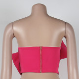 Women'S Sexy Wrap Chest Bow Solid Color Strapless Tank Top