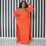 Fall Sexy Solid Color Plus Size Women'S Strapless Long Dress And Coat Two Piece Set