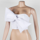 Women'S Sexy Wrap Chest Bow Solid Color Strapless Tank Top
