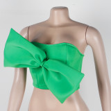 Women'S Sexy Wrap Chest Bow Solid Color Strapless Tank Top