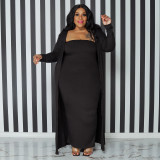 Fall Sexy Solid Color Plus Size Women'S Strapless Long Dress And Coat Two Piece Set