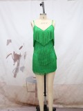 Women Sexy Sling Mini Fringe Dress