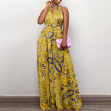 Plus Size Women African Print Halter Neck Beach Jumpsuit