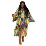 Women Casual Long Sleeve Print Robe