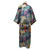 Women Casual Long Sleeve Print Robe