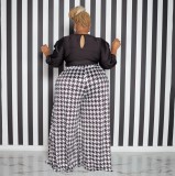Plus Size Women Houndstooth Wide Leg Pants