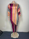 Plus Size Women Casual Print Stripe Two Piece
